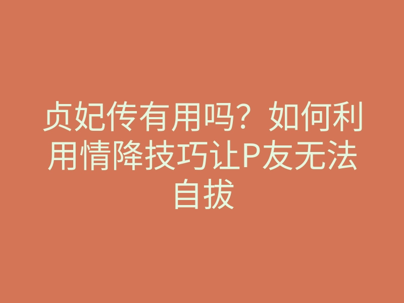 贞妃传有用吗?如何利用情降技巧让P友无法自拔