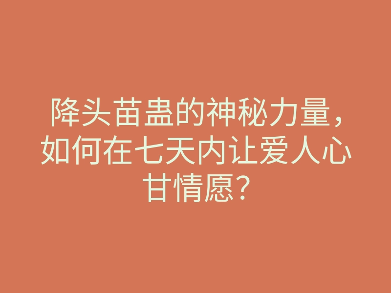 降头苗蛊的神秘力量,如何在七天内让爱人心甘情愿?