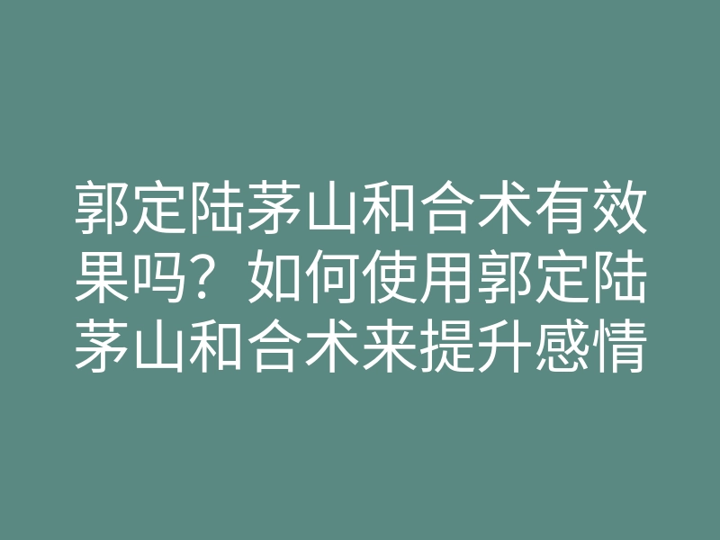 郭定陆茅山和合术有效果吗?如何使用郭定陆茅山和合术来提升感情运势