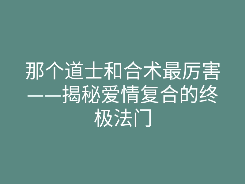 那个道士和合术最厉害——揭秘爱情复合的终极法门
