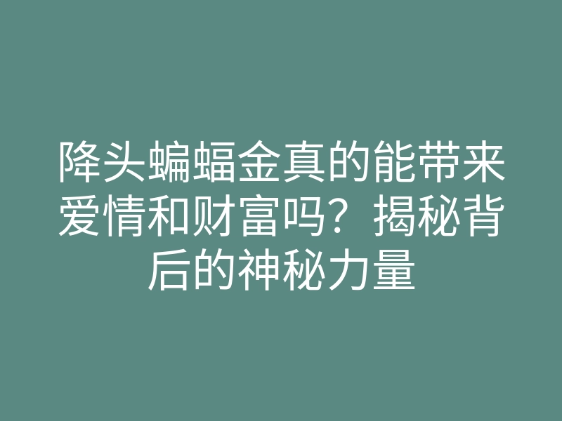 降头蝙蝠金真的能带来爱情和财富吗?揭秘背后的神秘力量