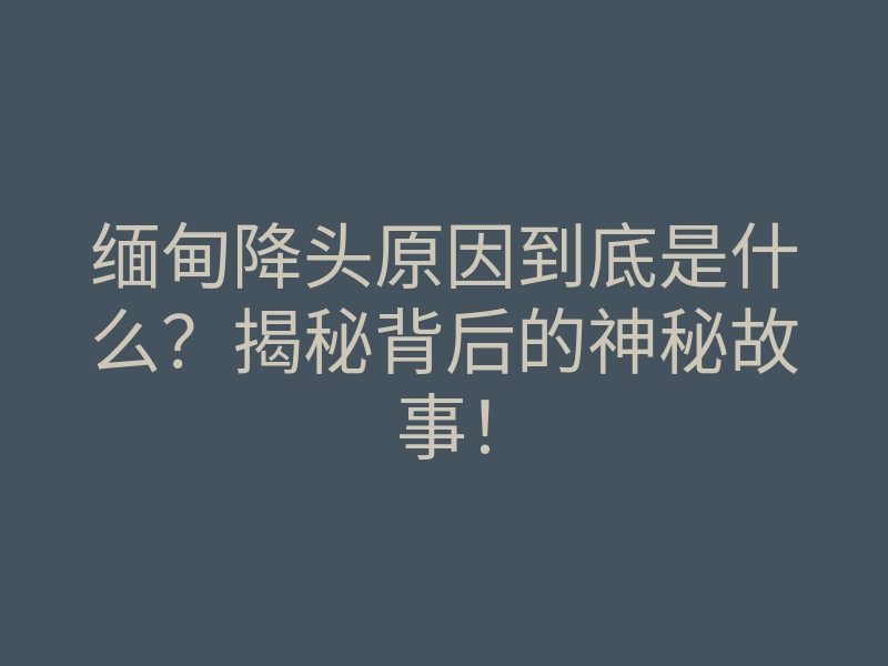 缅甸降头原因到底是什么?揭秘背后的神秘故事!