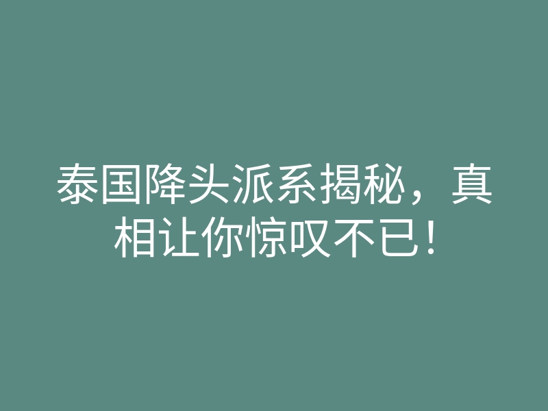 泰国降头派系揭秘,真相让你惊叹不已!