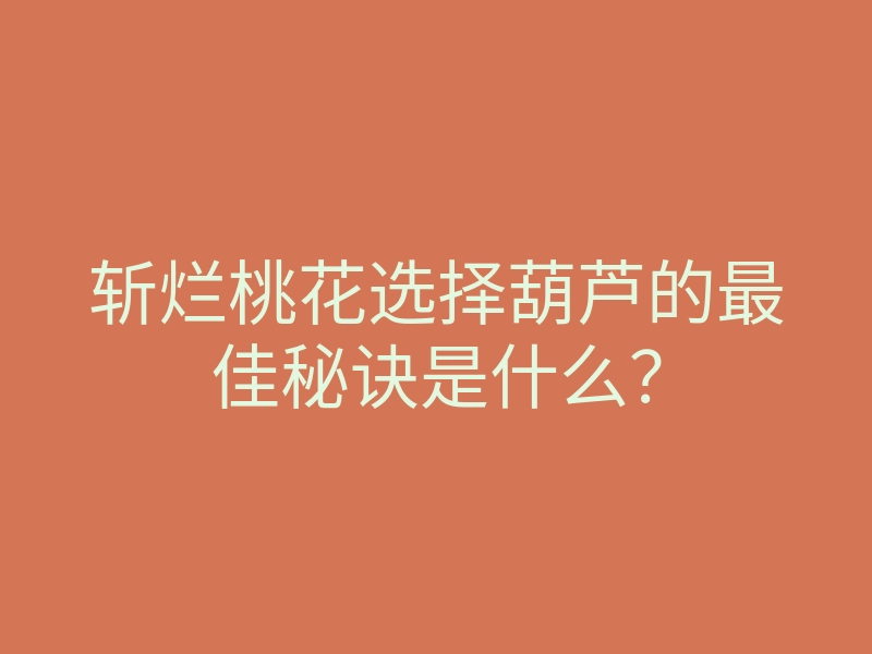 斩烂桃花选择葫芦的最佳秘诀是什么?