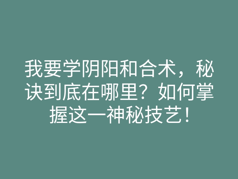 我要学阴阳和合术,秘诀到底在哪里?如何掌握这一神秘技艺!