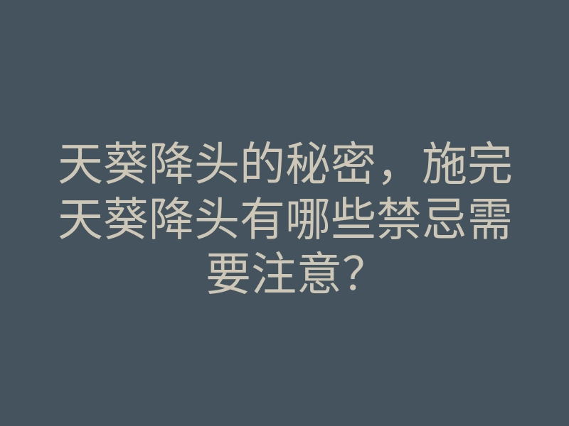 天葵降头的秘密,施完天葵降头有哪些禁忌需要注意?