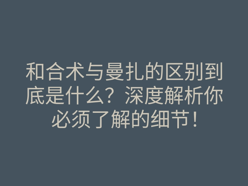 和合术与曼扎的区别到底是什么?深度解析你必须了解的细节!