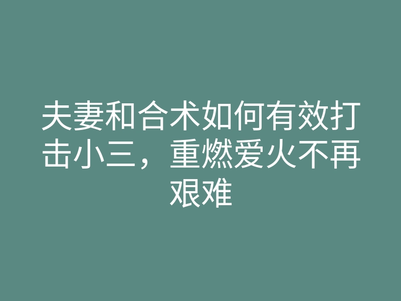 夫妻和合术如何有效打击小三,重燃爱火不再艰难