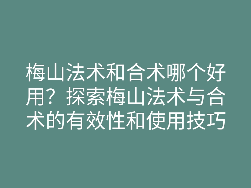 梅山法术和合术哪个好用?探索梅山法术与合术的有效性和使用技巧
