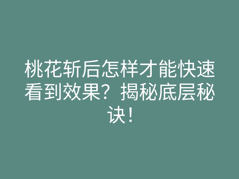 桃花斩后怎样才能快速看到效果?揭秘底层秘诀!