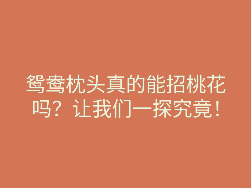 鸳鸯枕头真的能招桃花吗?让我们一探究竟!