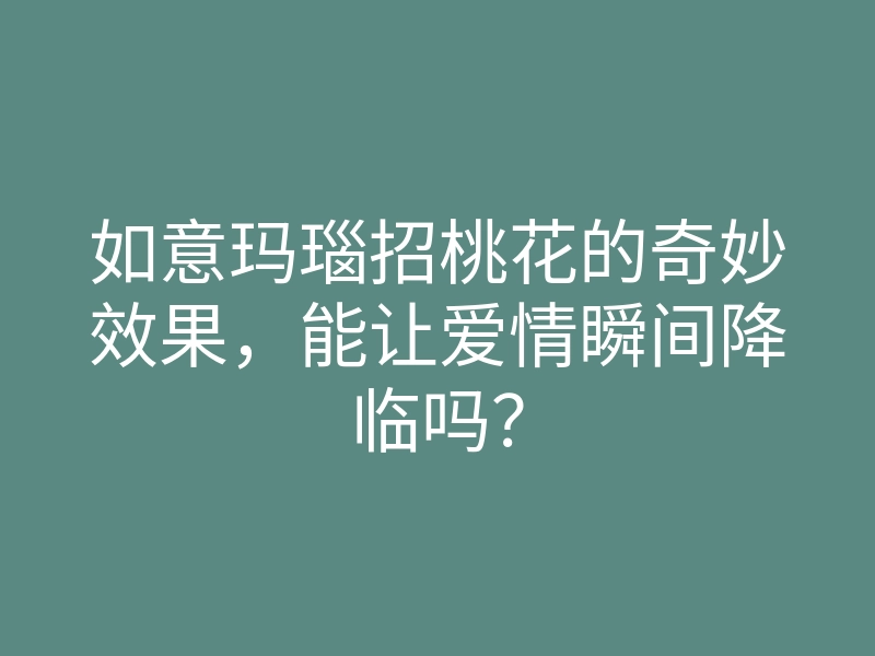 如意玛瑙招桃花的奇妙效果,能让爱情瞬间降临吗?