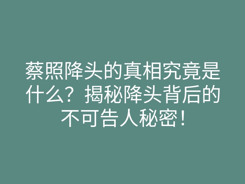 蔡照降头的真相究竟是什么?揭秘降头背后的不可告人秘密!