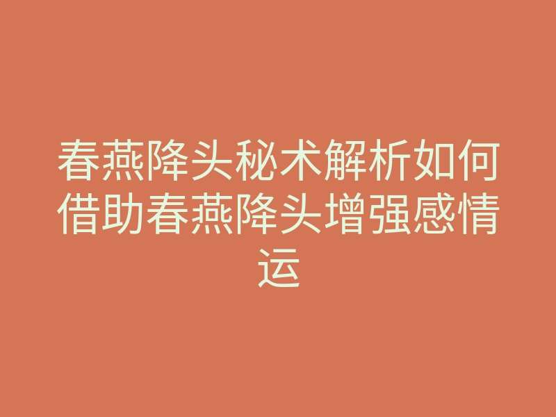 春燕降头秘术解析如何借助春燕降头增强感情运