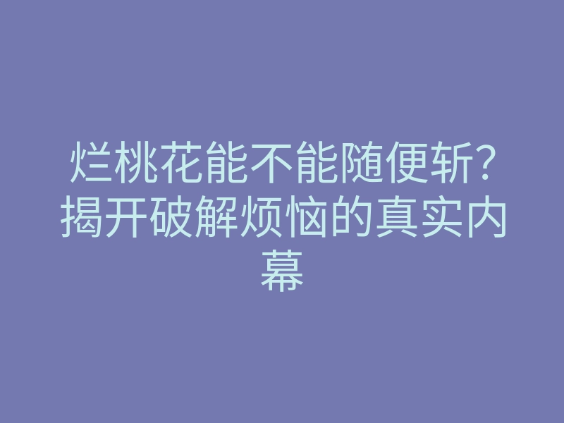 烂桃花能不能随便斩？揭开破解烦恼的真实内幕