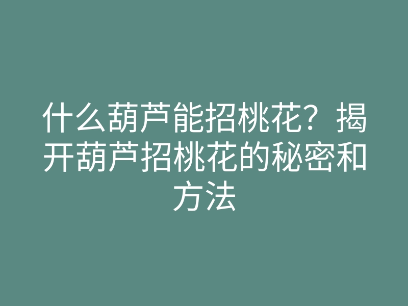 什么葫芦能招桃花?揭开葫芦招桃花的秘密和方法