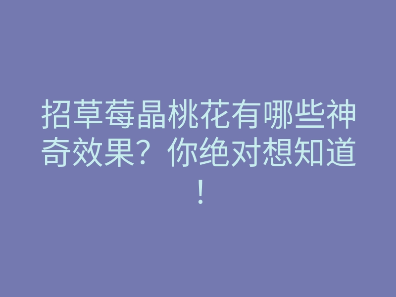 招草莓晶桃花有哪些神奇效果?你绝对想知道!
