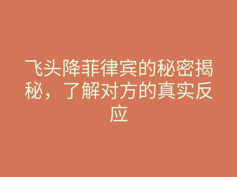 飞头降菲律宾的秘密揭秘,了解对方的真实反应