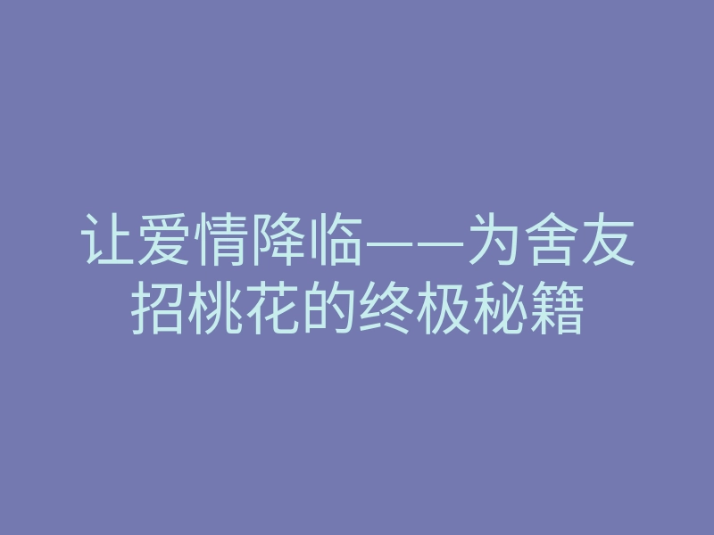 让爱情降临——为舍友招桃花的终极秘籍
