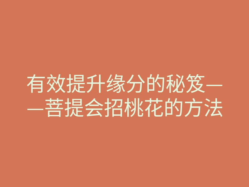 有效提升缘分的秘笈——菩提会招桃花的方法
