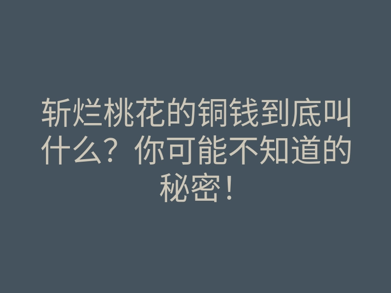 斩烂桃花的铜钱到底叫什么?你可能不知道的秘密!