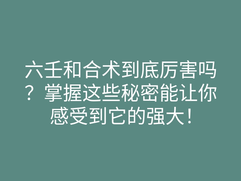 六壬和合术到底厉害吗?掌握这些秘密能让你感受到它的强大!