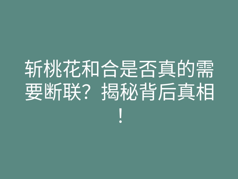 斩桃花和合是否真的需要断联?揭秘背后真相!