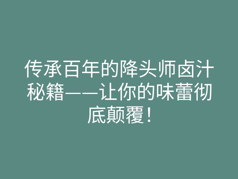 传承百年的降头师卤汁秘籍——让你的味蕾彻底颠覆！