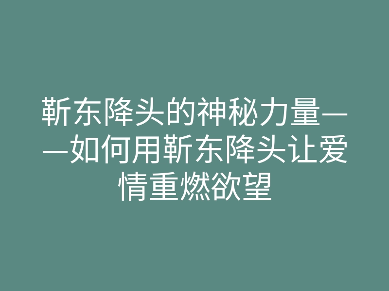 靳东降头的神秘力量——如何用靳东降头让爱情重燃欲望