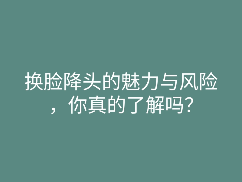 换脸降头的魅力与风险,你真的了解吗?