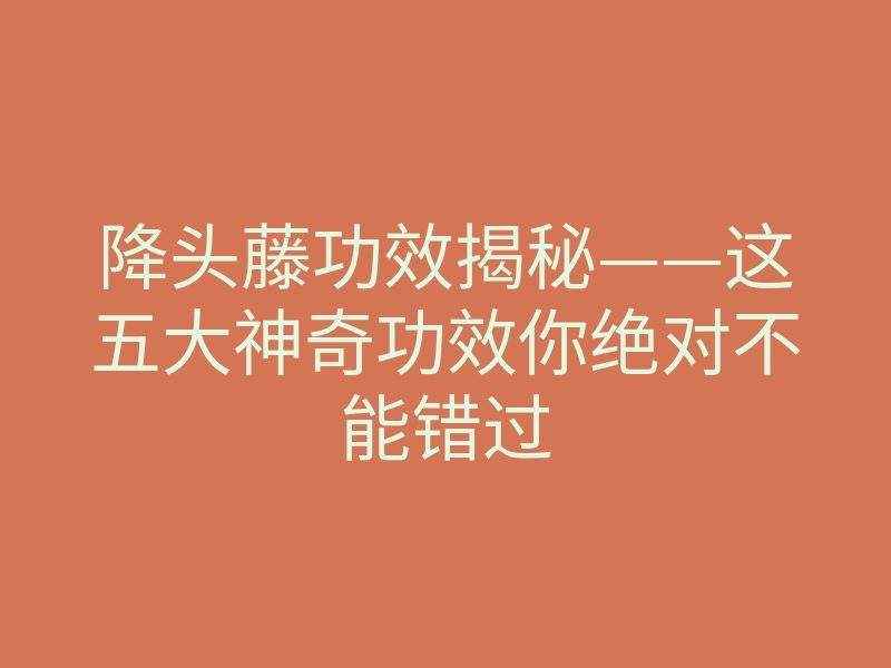 降头藤功效揭秘——这五大神奇功效你绝对不能错过