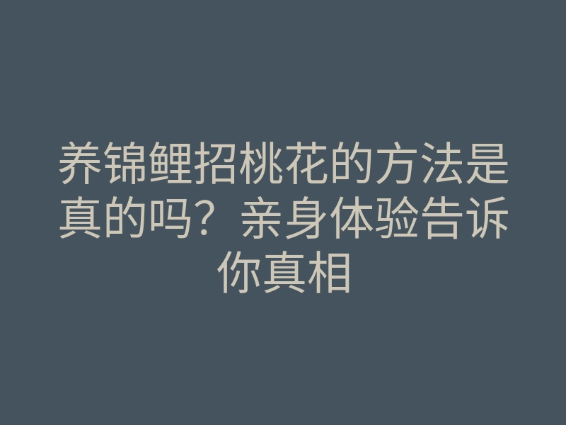养锦鲤招桃花的方法是真的吗?亲身体验告诉你真相