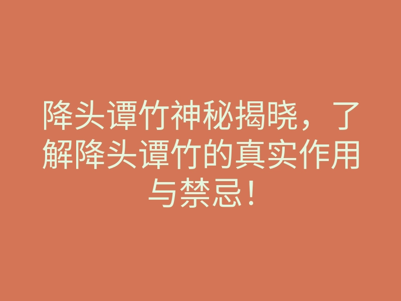 降头谭竹神秘揭晓,了解降头谭竹的真实作用与禁忌!