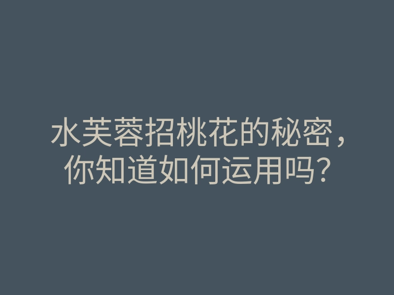 水芙蓉招桃花的秘密,你知道如何运用吗?
