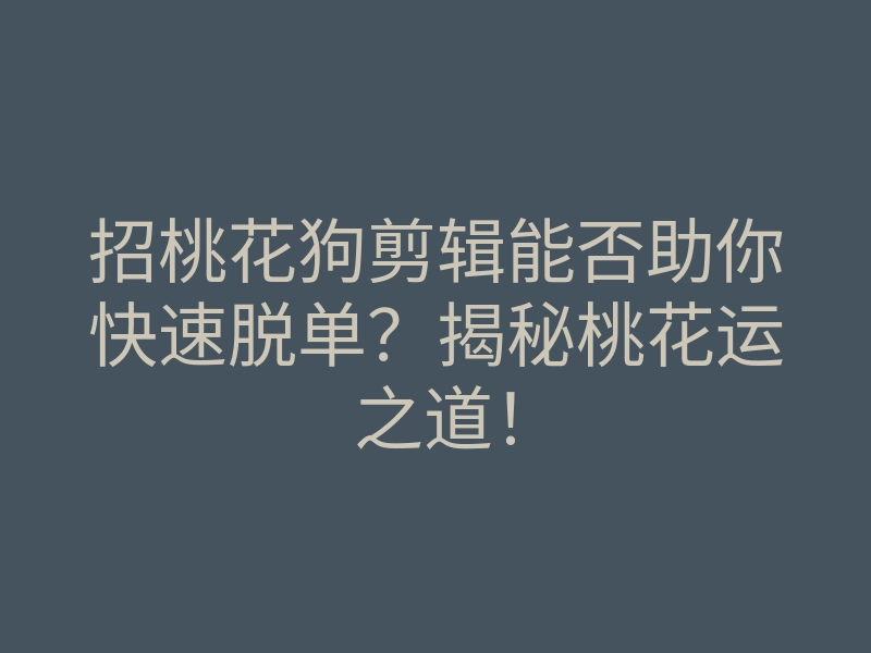 招桃花狗剪辑能否助你快速脱单?揭秘桃花运之道!