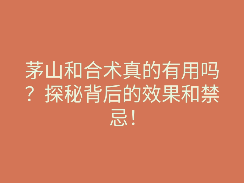 茅山和合术真的有用吗?探秘背后的效果和禁忌!