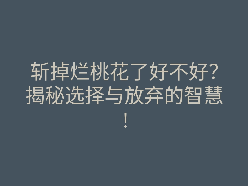 斩掉烂桃花了好不好?揭秘选择与放弃的智慧!