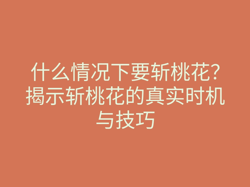 什么情况下要斩桃花?揭示斩桃花的真实时机与技巧