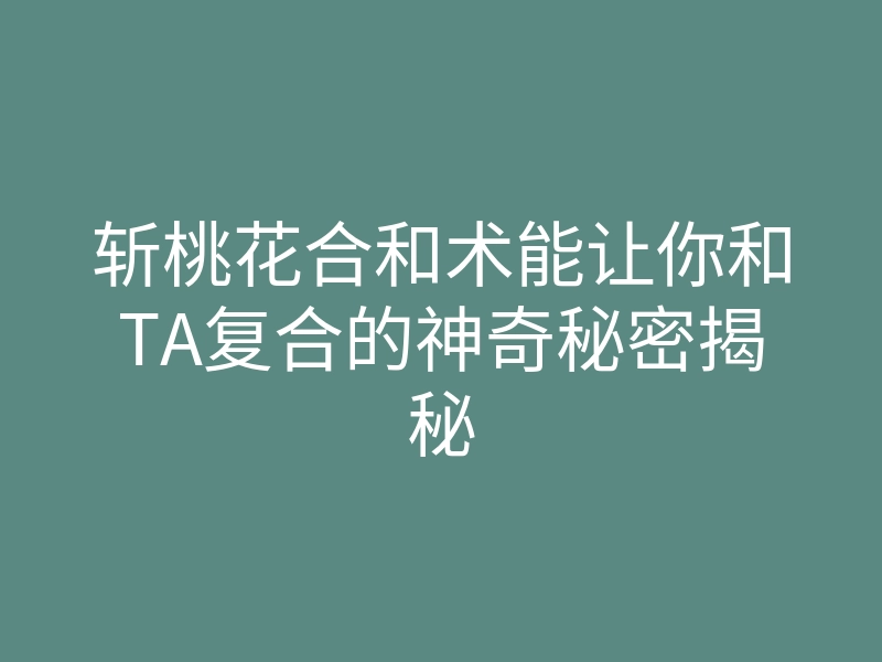 斩桃花合和术能让你和TA复合的神奇秘密揭秘