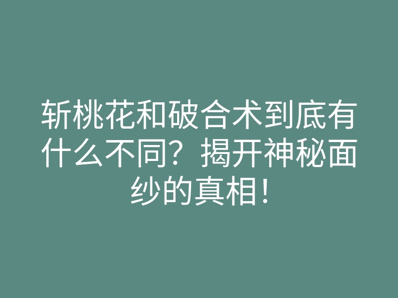 斩桃花和破合术到底有什么不同？揭开神秘面纱的真相！