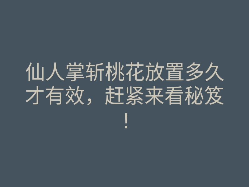 仙人掌斩桃花放置多久才有效,赶紧来看秘笈!