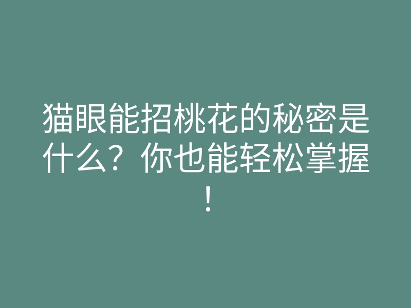 猫眼能招桃花的秘密是什么?你也能轻松掌握!