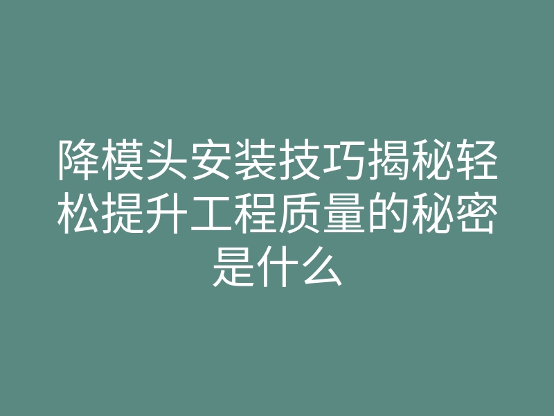 降模头安装技巧揭秘轻松提升工程质量的秘密是什么