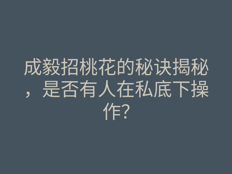 成毅招桃花的秘诀揭秘,是否有人在私底下操作?
