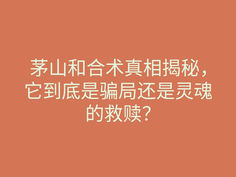 茅山和合术真相揭秘,它到底是骗局还是灵魂的救赎?