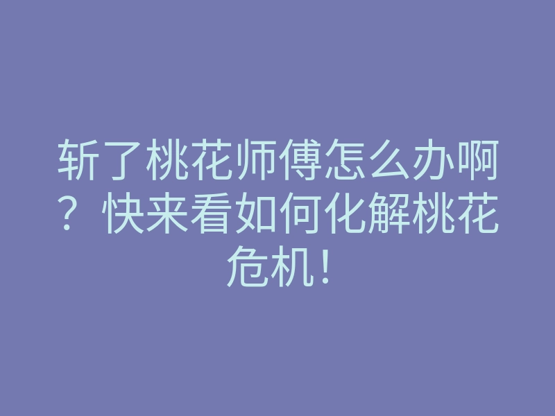 斩了桃花师傅怎么办啊？快来看如何化解桃花危机！
