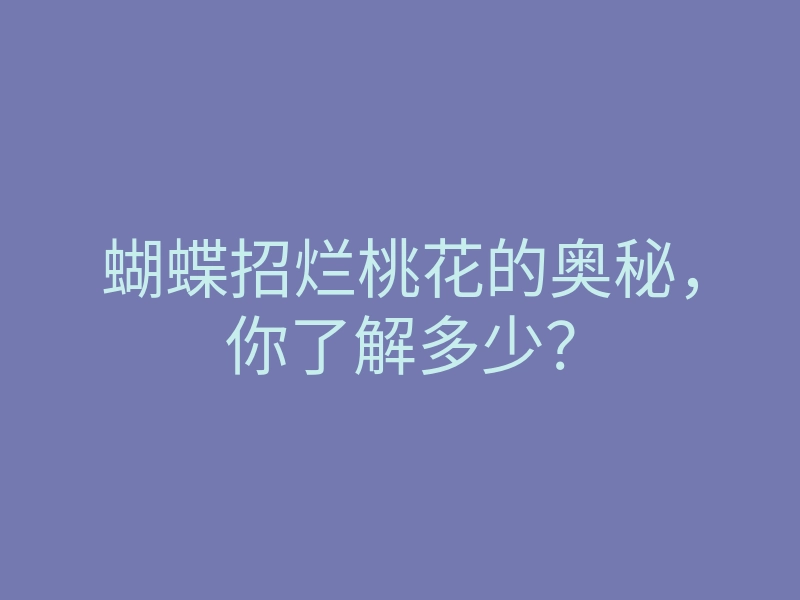 蝴蝶招烂桃花的奥秘,你了解多少?