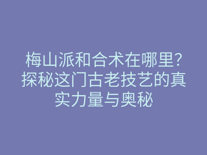 梅山派和合术在哪里?探秘这门古老技艺的真实力量与奥秘