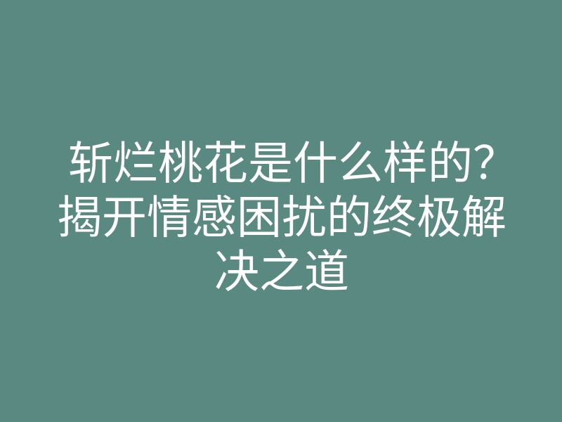 斩烂桃花是什么样的?揭开情感困扰的终极解决之道