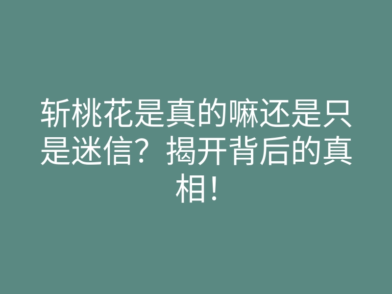 斩桃花是真的嘛还是只是迷信?揭开背后的真相!
